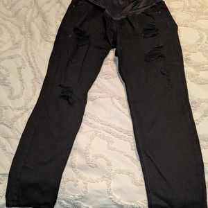Pink blush maternity distressed full panel jeans